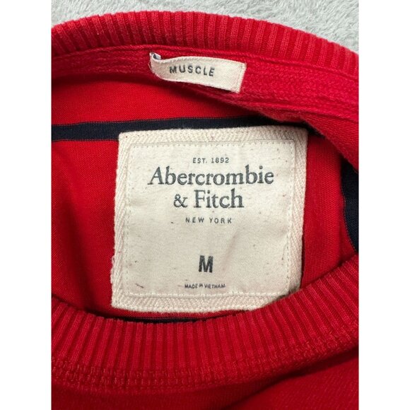 ABERCROMBIE FITCH AF MUSCLE RAISED LOGO STRIPPED RED SWEATER MEDIUM MENS SWEATER - Picture 5 of 8